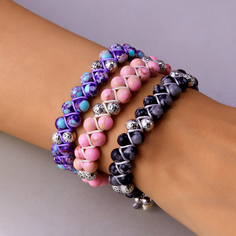 Olivenorma Natural Emperor Stone Braided Metal Bead Double Bracelet - image 24