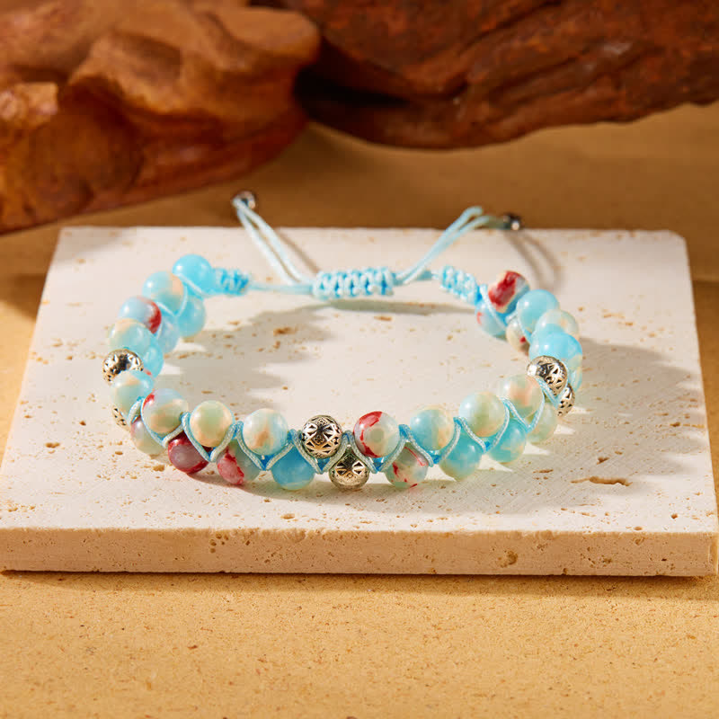 Olivenorma Natural Emperor Stone Braided Metal Bead Double Bracelet - image 1