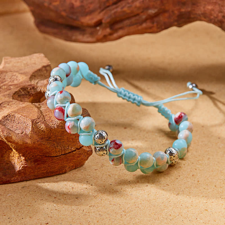 Olivenorma Natural Emperor Stone Braided Metal Bead Double Bracelet - image 2