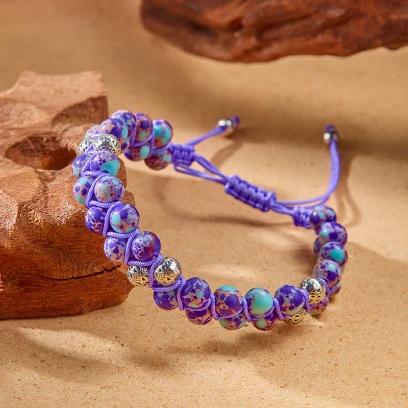 Olivenorma Natural Emperor Stone Braided Metal Bead Double Bracelet - image 16