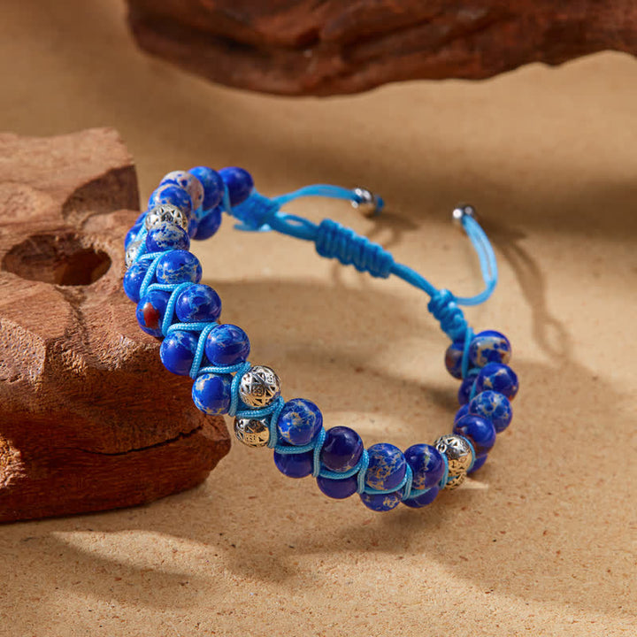 Olivenorma Natural Emperor Stone Braided Metal Bead Double Bracelet - image 21