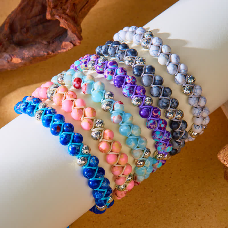 Olivenorma Natural Emperor Stone Braided Metal Bead Double Bracelet - image 22