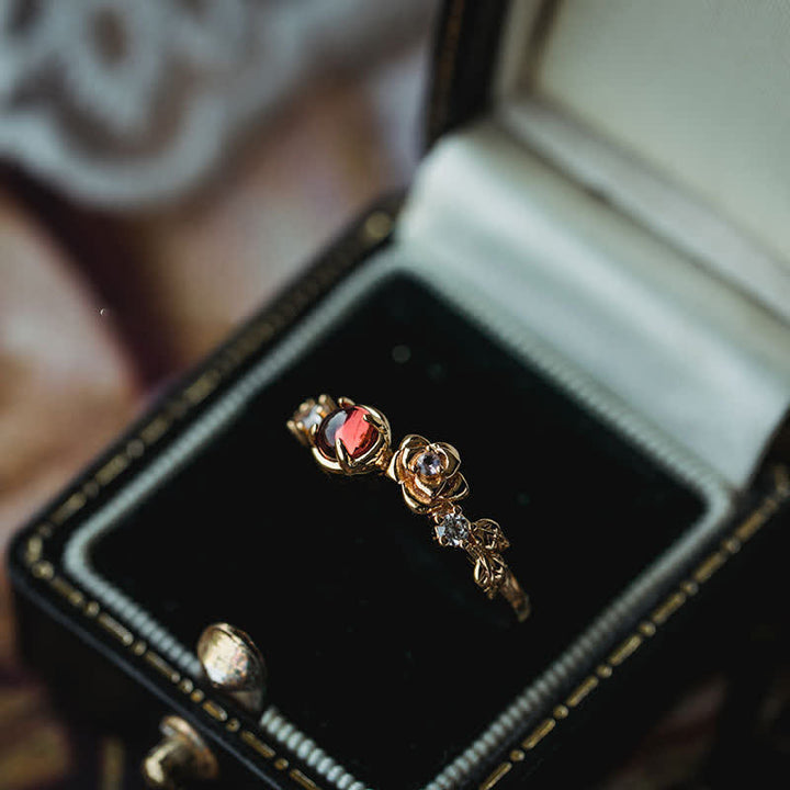 Olivenorma"Venus Rose" - Garnet with Moissanite Rose Ring - image 3