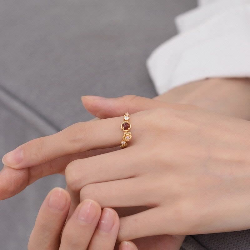 Olivenorma"Venus Rose" - Garnet with Moissanite Rose Ring - image 1