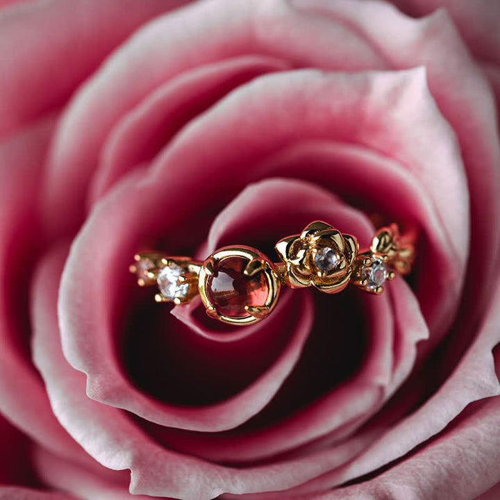 Olivenorma"Venus Rose" - Garnet with Moissanite Rose Ring - Garnet - image 0