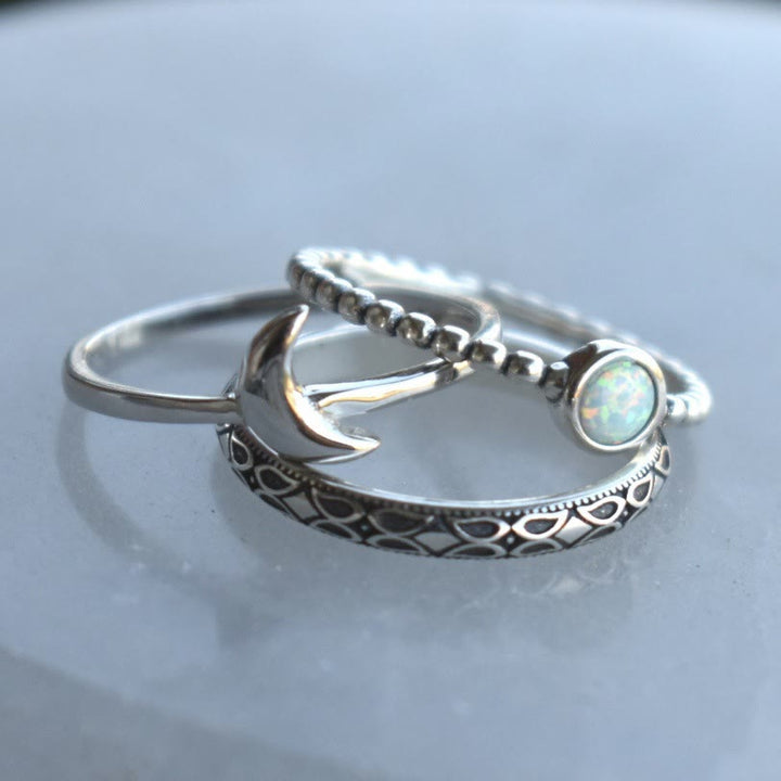 Olivenorma Vintage Crescent Moon Three-piece Opal Ring Set - image 5