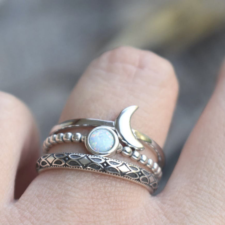 Olivenorma Vintage Crescent Moon Three-piece Opal Ring Set - image 2