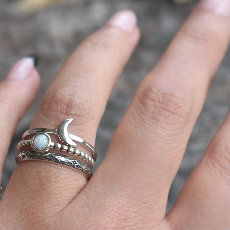 Olivenorma Vintage Crescent Moon Three-piece Opal Ring Set - image 3