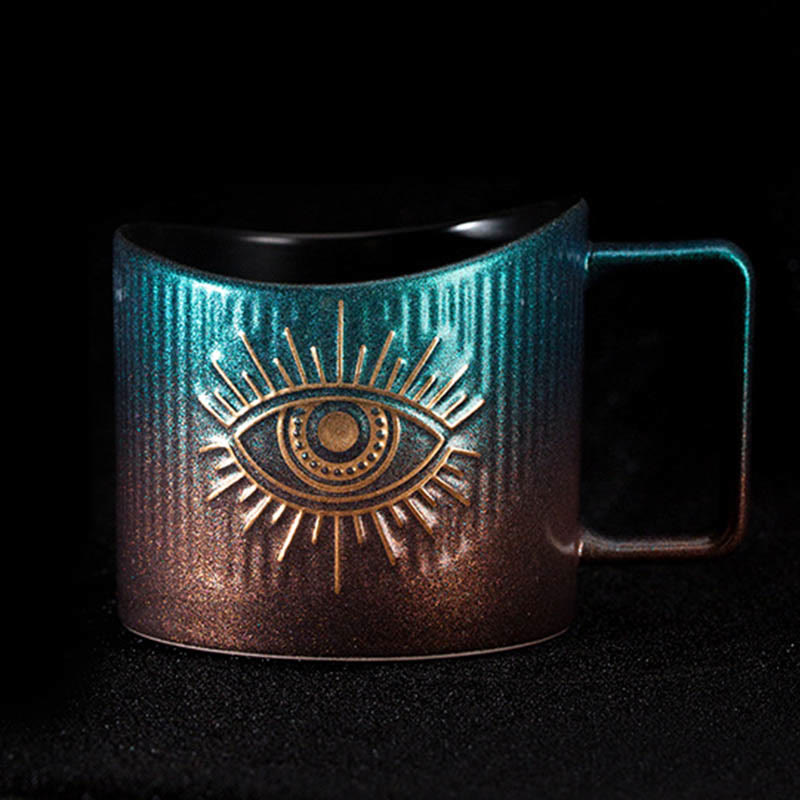 Olivenorma Evil Eye Ceramic Mug Glitter Water Cup - Teal & Brown - image 1
