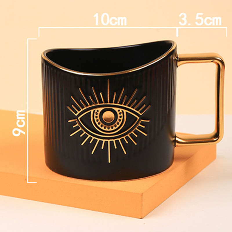 Olivenorma Ceramic Evil Eye Coffee Mug Golden Handle Cup - Black - image 3