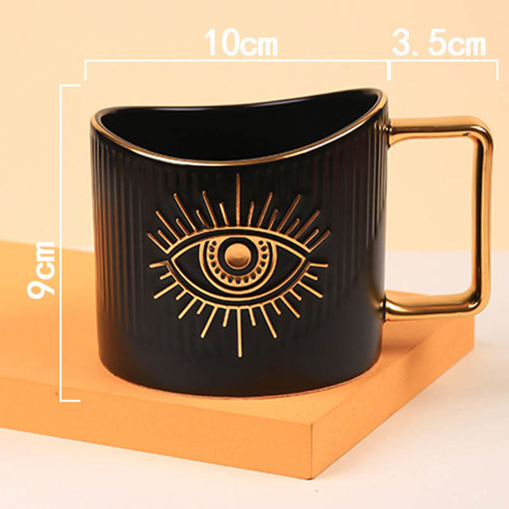 Olivenorma Ceramic Evil Eye Coffee Mug Golden Handle Cup - Black - image 3