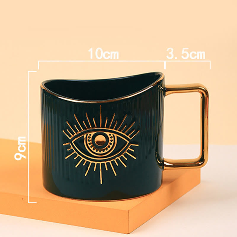 Olivenorma Ceramic Evil Eye Coffee Mug Golden Handle Cup - DarkGreen - image 1