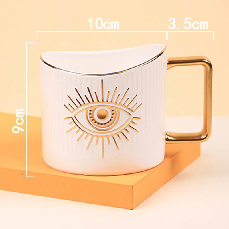 Olivenorma Ceramic Evil Eye Coffee Mug Golden Handle Cup - White - image 4