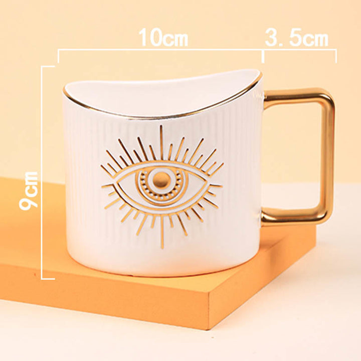 Olivenorma Ceramic Evil Eye Coffee Mug Golden Handle Cup - White - image 4