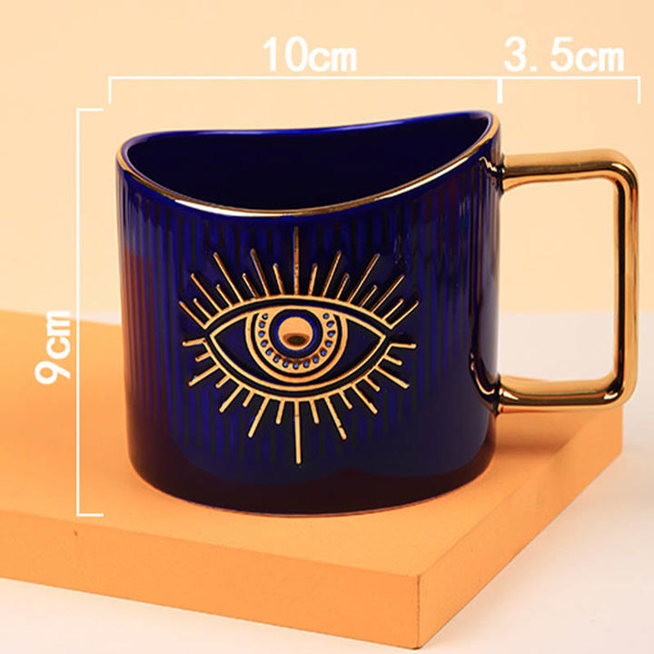 Olivenorma Ceramic Evil Eye Coffee Mug Golden Handle Cup - Navy - image 2
