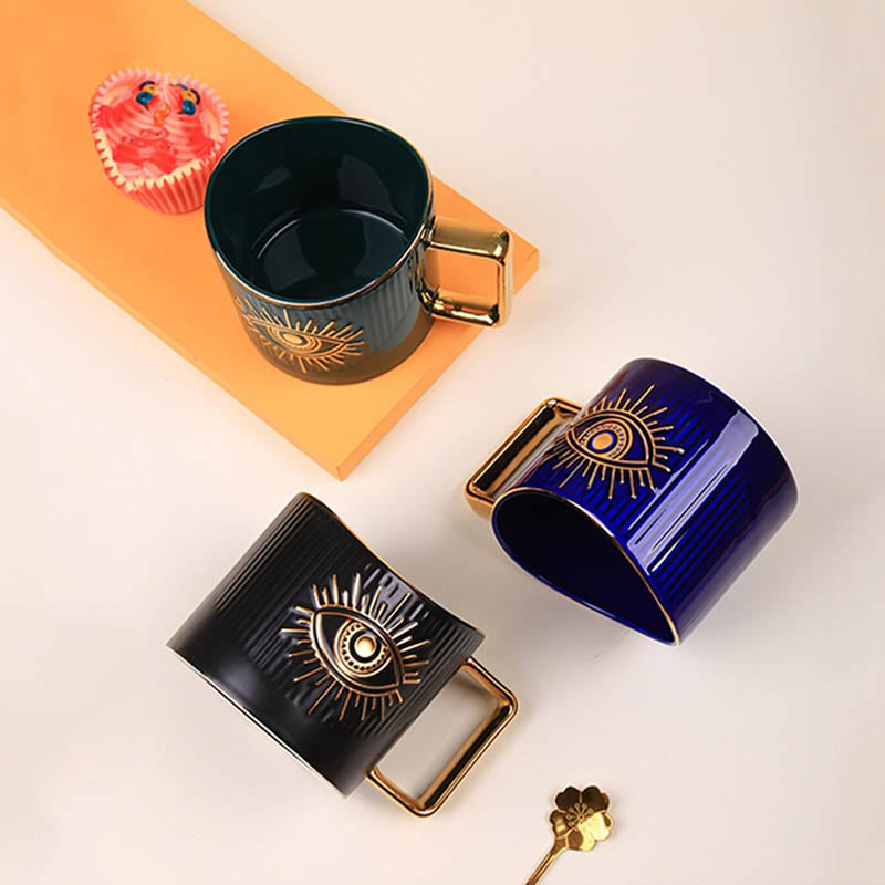 Olivenorma Ceramic Evil Eye Coffee Mug Golden Handle Cup - image 8