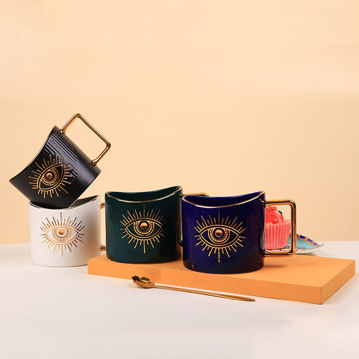 Olivenorma Ceramic Evil Eye Coffee Mug Golden Handle Cup - image 0