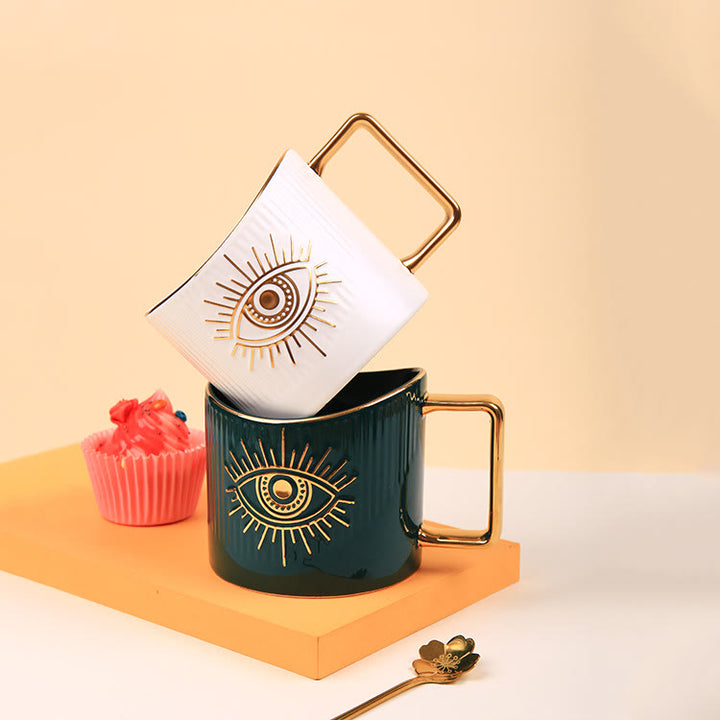 Olivenorma Ceramic Evil Eye Coffee Mug Golden Handle Cup - image 5