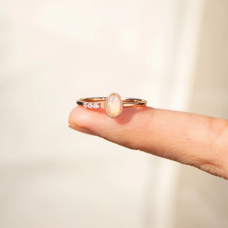 Olivenorma S925 Sterling Silver Simple Opal Adjustable Ring - image 3