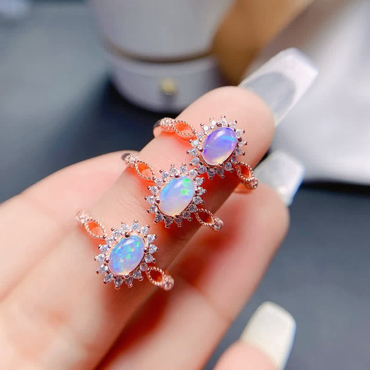 Olivenorma Natural Opal White Zircon Sunflower Ring - image 4