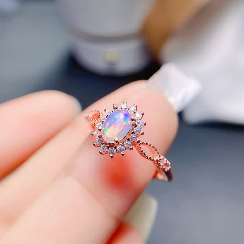 Olivenorma Natural Opal White Zircon Sunflower Ring - image 2