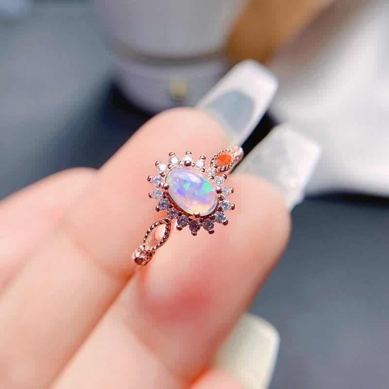 Olivenorma Natural Opal White Zircon Sunflower Ring - image 7