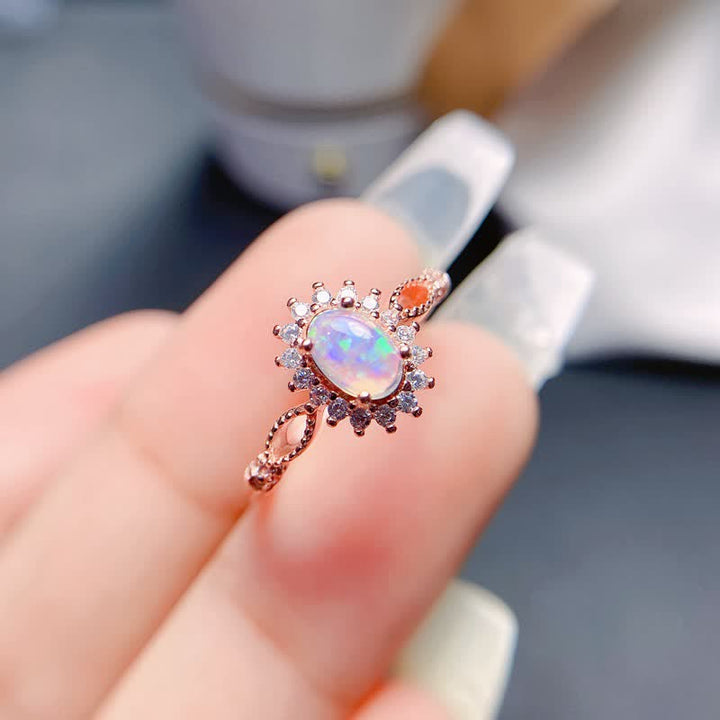 Olivenorma Natural Opal White Zircon Sunflower Ring - image 7