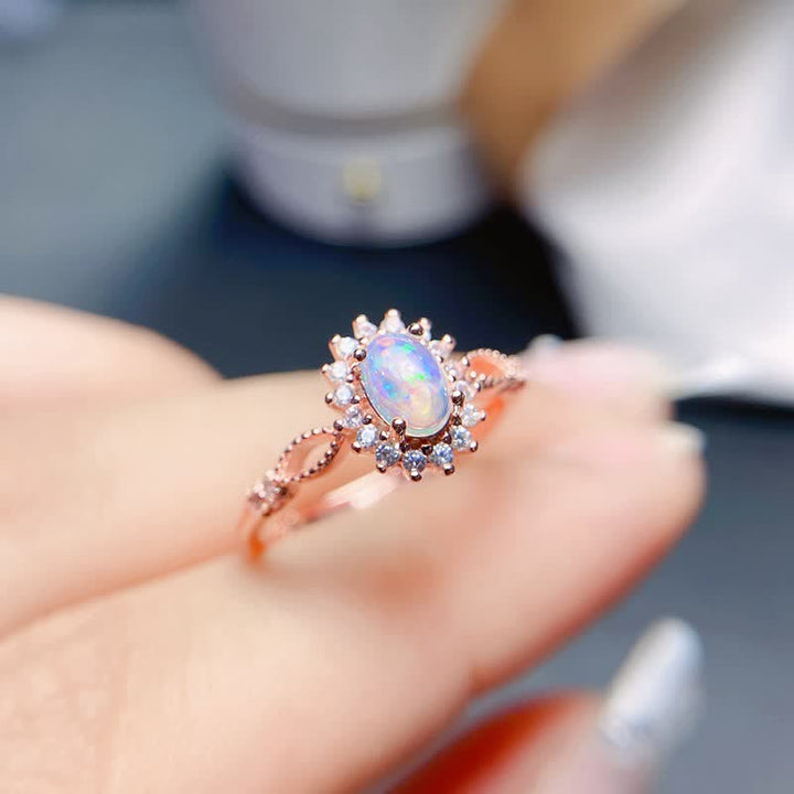 Olivenorma Natural Opal White Zircon Sunflower Ring - image 3