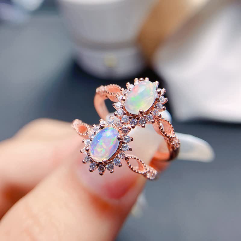 Olivenorma Natural Opal White Zircon Sunflower Ring - image 6