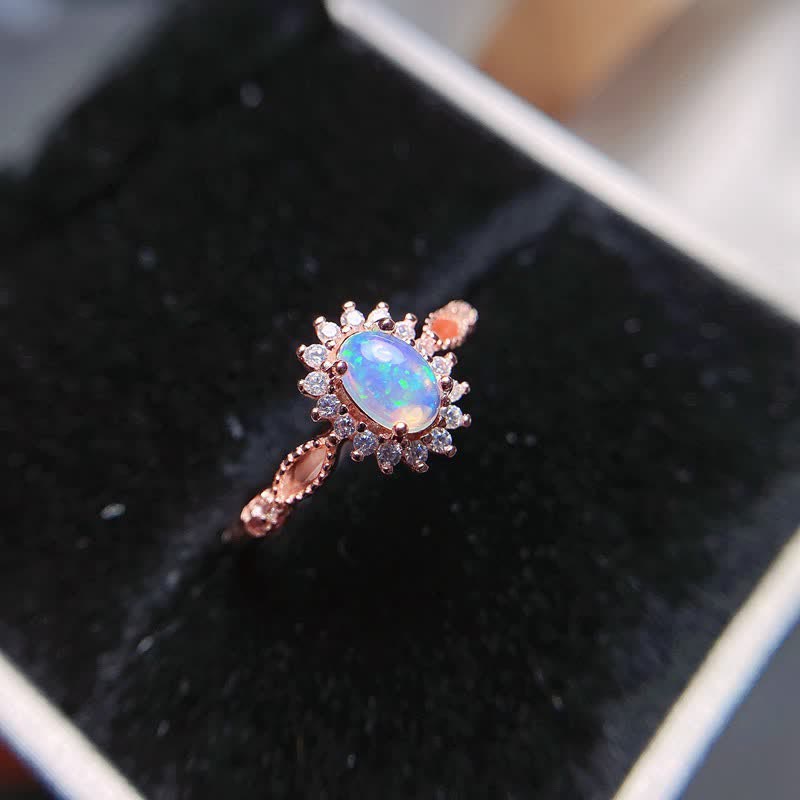 Olivenorma Natural Opal White Zircon Sunflower Ring - image 1