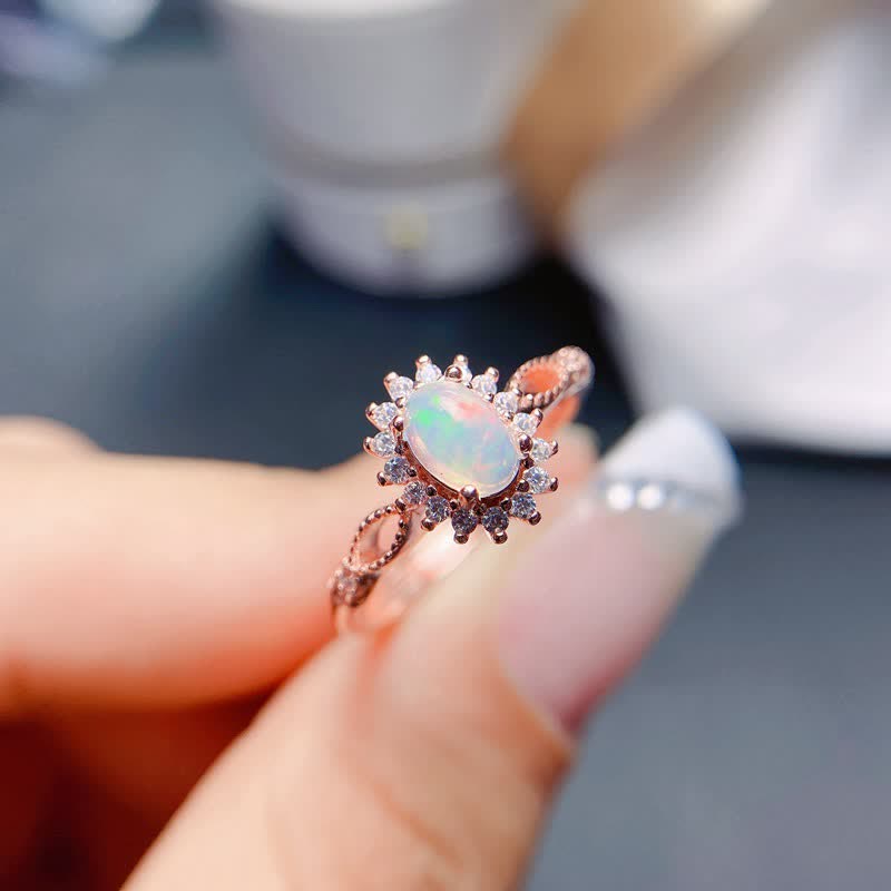 Olivenorma Natural Opal White Zircon Sunflower Ring - image 5