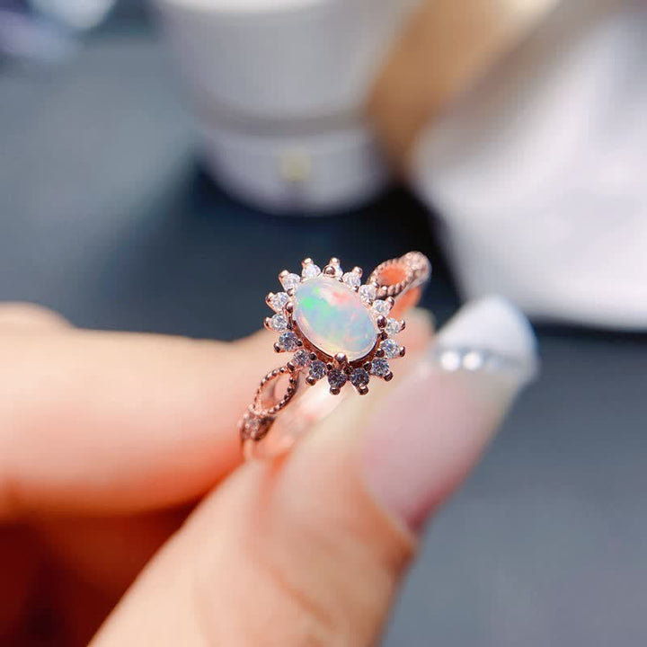 Olivenorma Natural Opal White Zircon Sunflower Ring - image 5