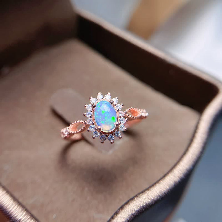 Olivenorma Natural Opal White Zircon Sunflower Ring - Opal & White Zircon - image 0
