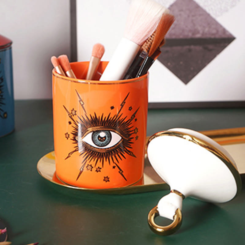 Olivenorma Functional Evil Eye Symbol Candle Jar with Lip - Orange - image 1