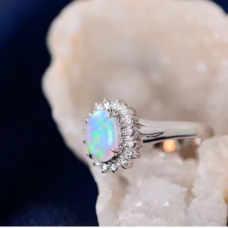 Olivenorma Natural Opal White Zircon Sunflower Copper Ring - image 1