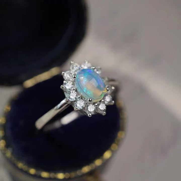 Olivenorma Natural Opal White Zircon Sunflower Copper Ring - image 4