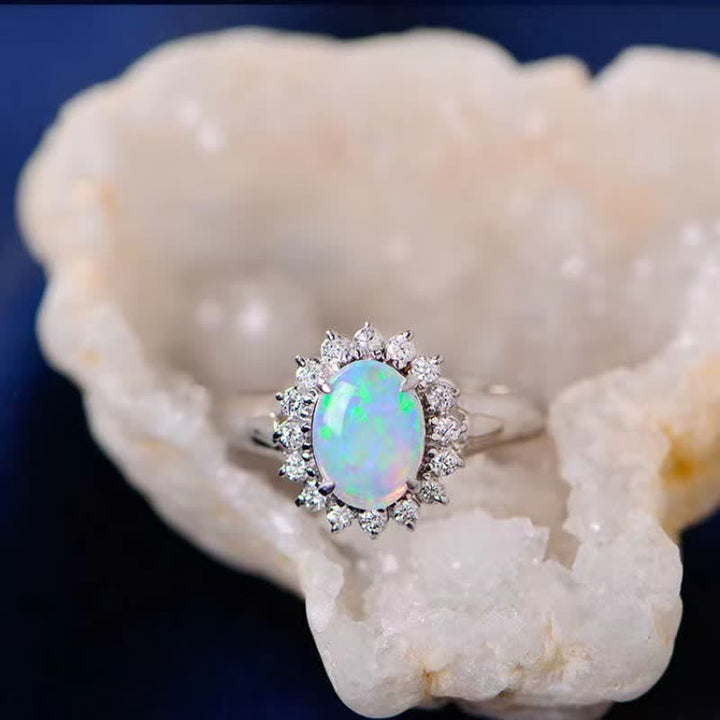 Olivenorma Natural Opal White Zircon Sunflower Copper Ring - Opal & White Zircon - image 0