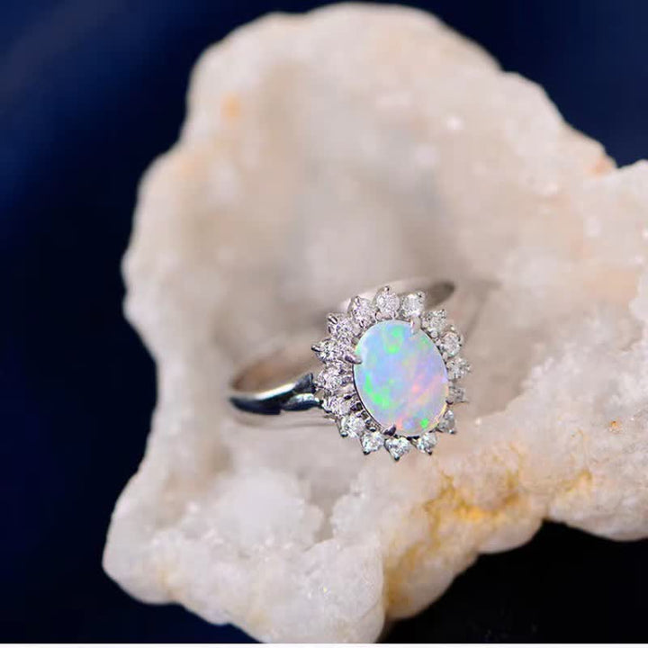 Olivenorma Natural Opal White Zircon Sunflower Copper Ring - image 2