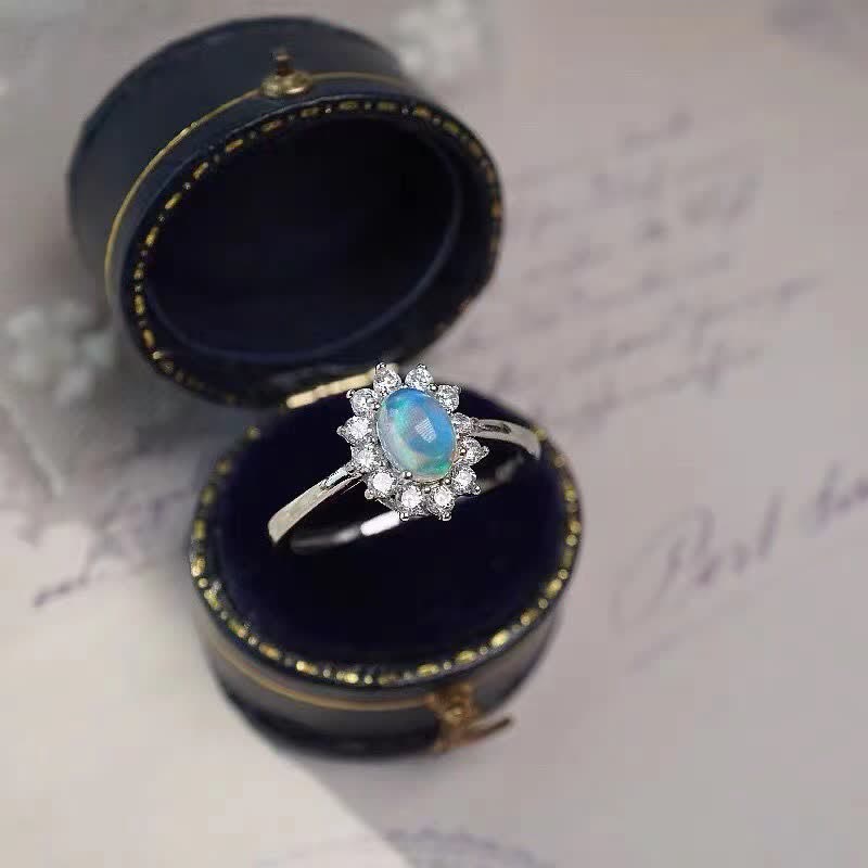 Olivenorma Natural Opal White Zircon Sunflower Copper Ring - image 3