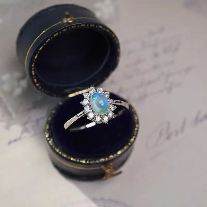 Olivenorma Natural Opal White Zircon Sunflower Copper Ring - image 3