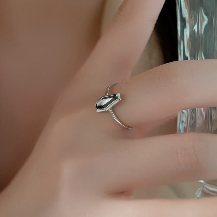 Olivenorma Dark Style Natural Obsidian Coffin Ring - image 2