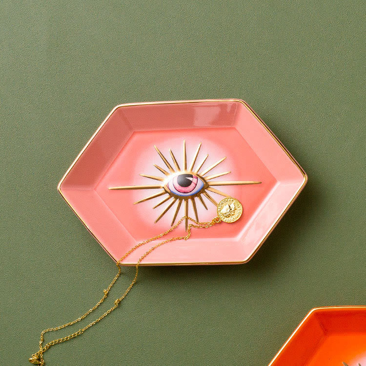 Olivenorma Evil Eye Decor Hexagon Jewelry Tray Coaster - Pink - image 1