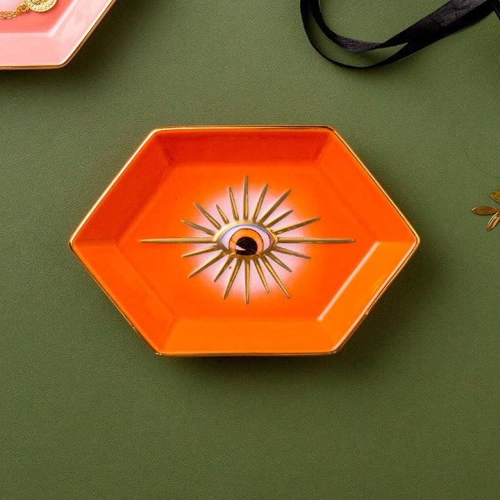 Olivenorma Evil Eye Decor Hexagon Jewelry Tray Coaster - Orange - image 6