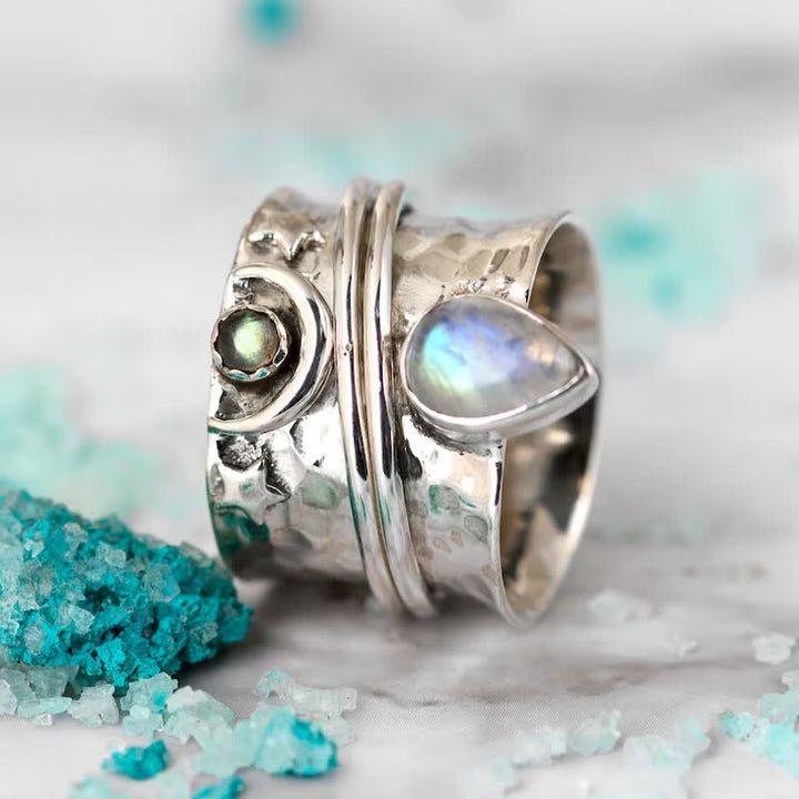 Olivenorma Bohemian Moonstone Star Moon Wide Face Ring - image 4