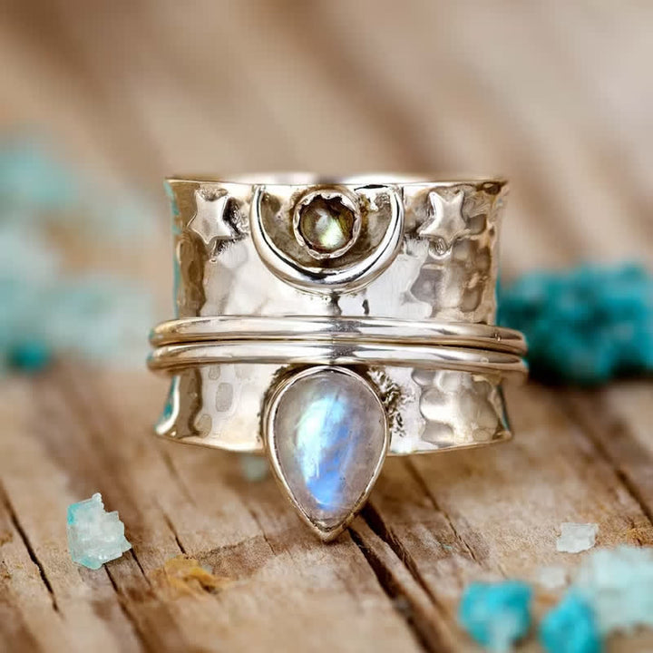 Olivenorma Bohemian Moonstone Star Moon Wide Face Ring - US 10 - image 0