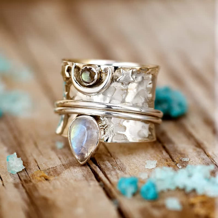 Olivenorma Bohemian Moonstone Star Moon Wide Face Ring - image 3