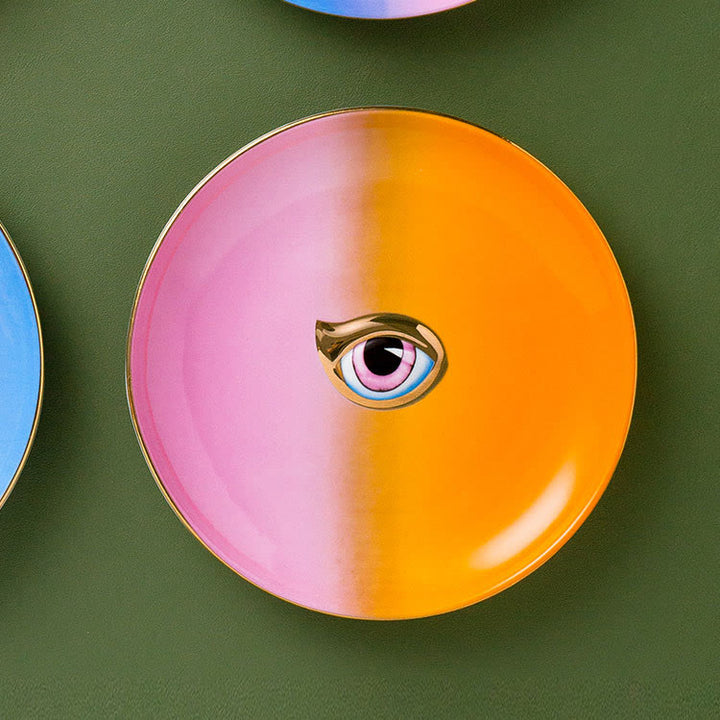 Olivenorma Exquisite Evil Eye Round Jewelry Tray Coaster - Pink&Orange - image 4