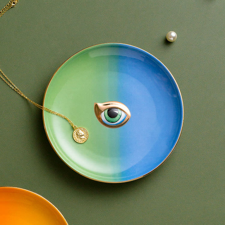 Olivenorma Exquisite Evil Eye Round Jewelry Tray Coaster - Green&Blue - image 2