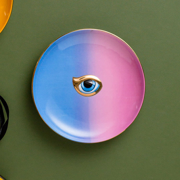 Olivenorma Exquisite Evil Eye Round Jewelry Tray Coaster - Blue&Pink - image 5