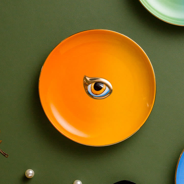 Olivenorma Exquisite Evil Eye Round Jewelry Tray Coaster - Orange - image 1